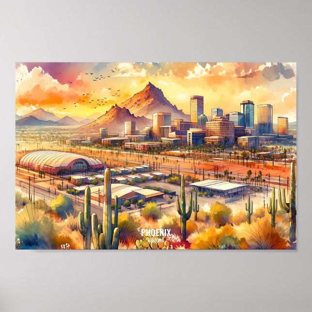 Phoenix Arizona Travel Places watercolor Poster (Front)