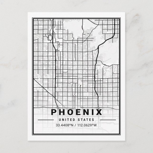 Phoenix Arizona USA Travel City Map Postcard (Front)
