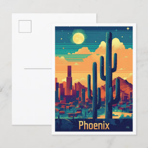 Phoenix Arizona Vintage Travel Illustration Postcard