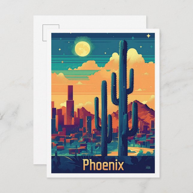 Phoenix Arizona Vintage Travel Illustration Postcard (Front/Back)