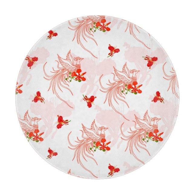 Phoenix Bird And Phoenix Flower Seamless Pattern Cutting Board (Front)