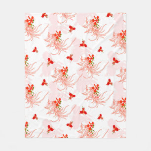 Phoenix Bird And Phoenix Flower Seamless Pattern Fleece Blanket