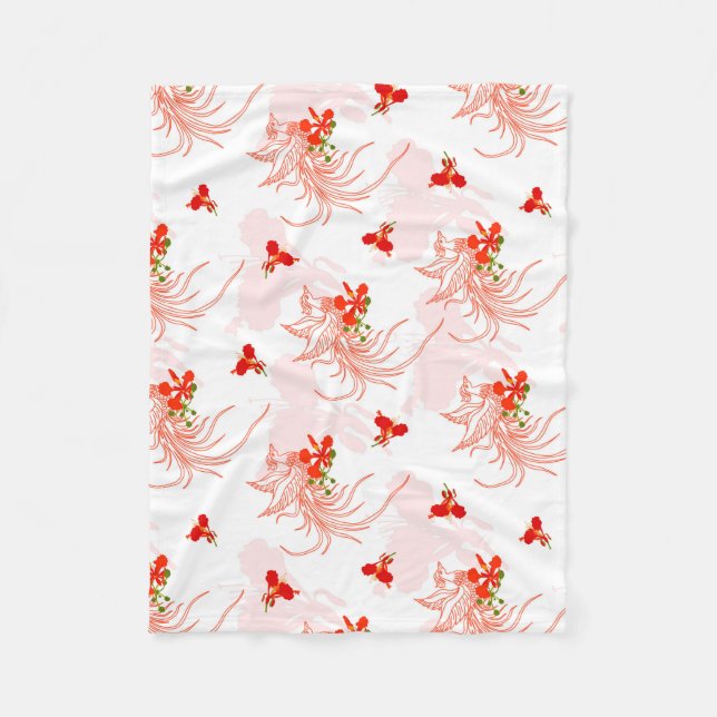 Phoenix Bird And Phoenix Flower Seamless Pattern Fleece Blanket (Front)