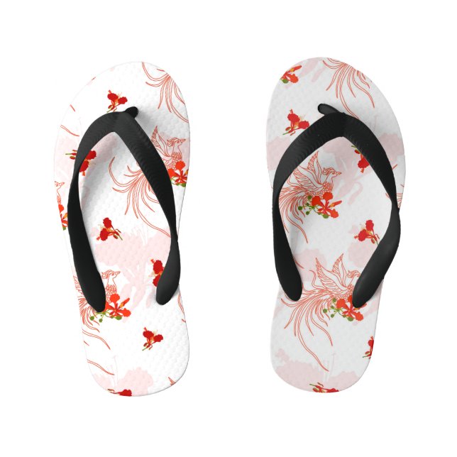 Phoenix Bird And Phoenix Flower Seamless Pattern Kid's Flip Flops (Footbed)