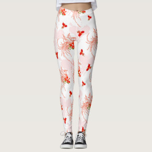 Phoenix Bird And Phoenix Flower Seamless Pattern Leggings