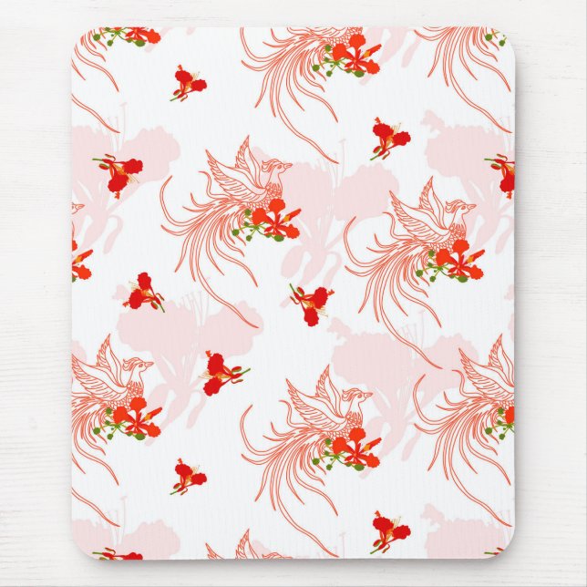 Phoenix Bird And Phoenix Flower Seamless Pattern Mouse Mat (Front)