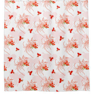 Phoenix Bird And Phoenix Flower Seamless Pattern Shower Curtain