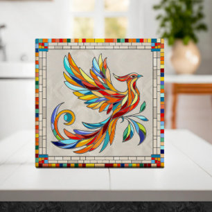 Phoenix Bird - colorful mosaic art Tile
