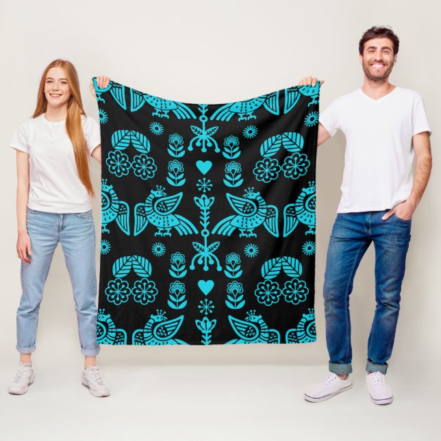 Phoenix Bird Folk Art Print Fleece Blanket (In Situ)