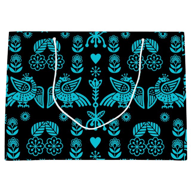 Phoenix Bird Folk Art Print Large Gift Bag (Front)