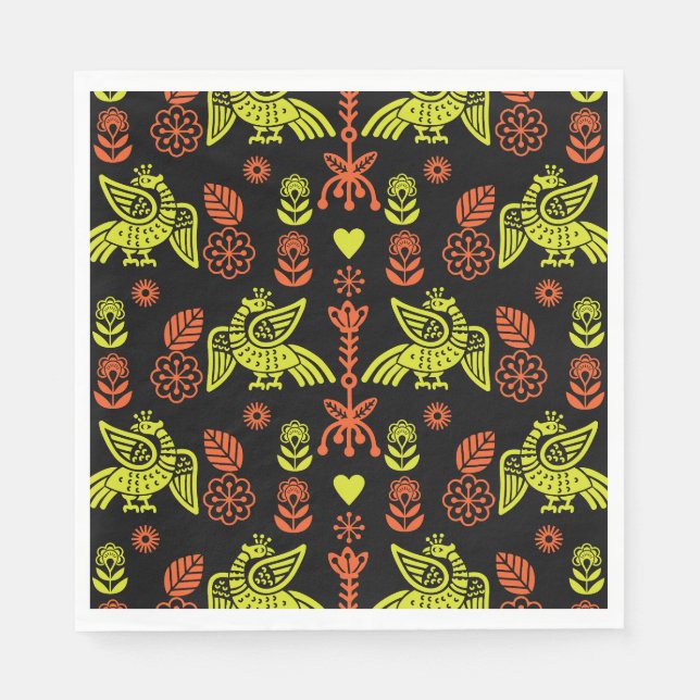 Phoenix Bird Folk Art Print Napkin (Front)
