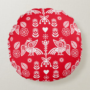 Phoenix Bird Folk Art Print Round Cushion