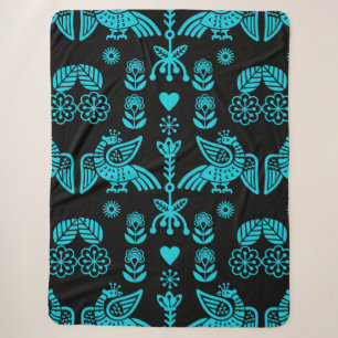 Phoenix Bird Folk Art Print Sherpa Blanket