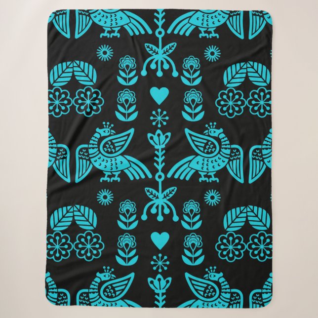 Phoenix Bird Folk Art Print Sherpa Blanket (Front)
