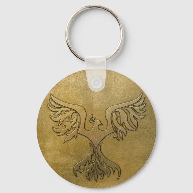 Phoenix Bird Gold Embossed Key Ring (Front)