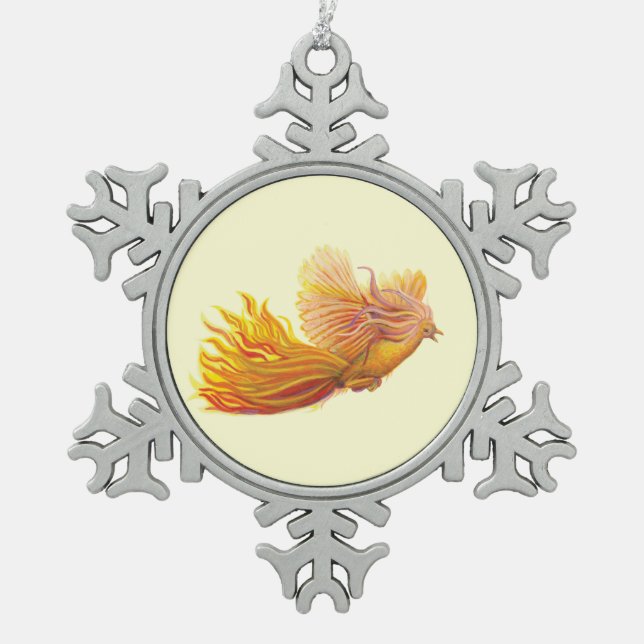 Phoenix Bird in Flight   Snowflake Pewter Christmas Ornament (Front)