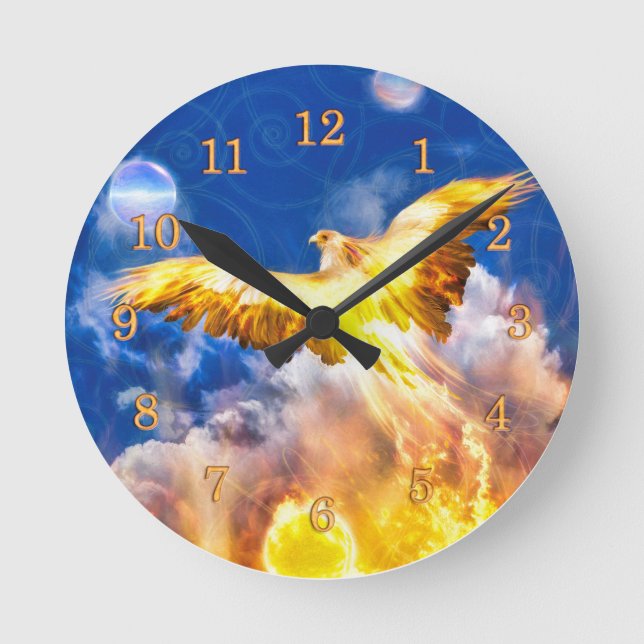 Phoenix Bird RISE ABOVE YOUR TROUBLES Round Clock (Front)
