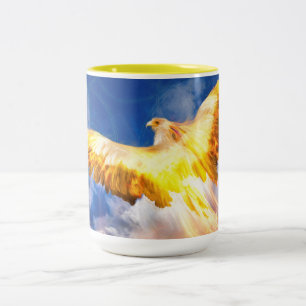 Phoenix Bird "RISE ABOVE YOUR TROUBLES" Two-Tone Coffee Mug