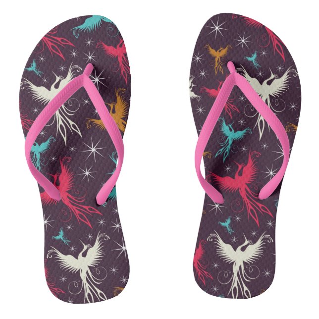 Phoenix Birds Figure Pattern Flip Flops (Footbed)