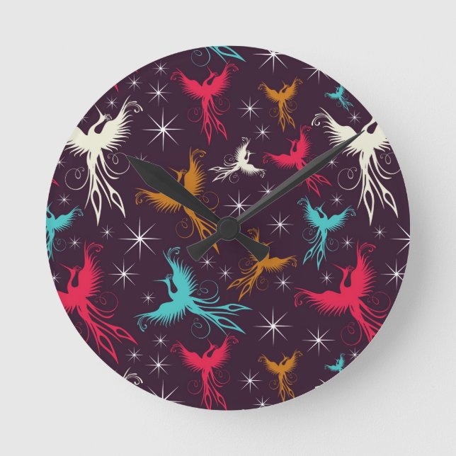 Phoenix Birds Figure Pattern Round Clock (Front)