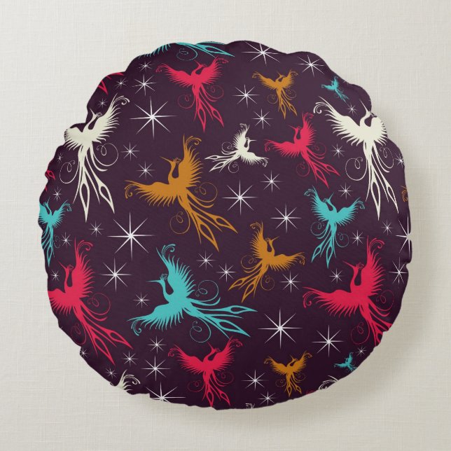 Phoenix Birds Figure Pattern Round Cushion (Front)