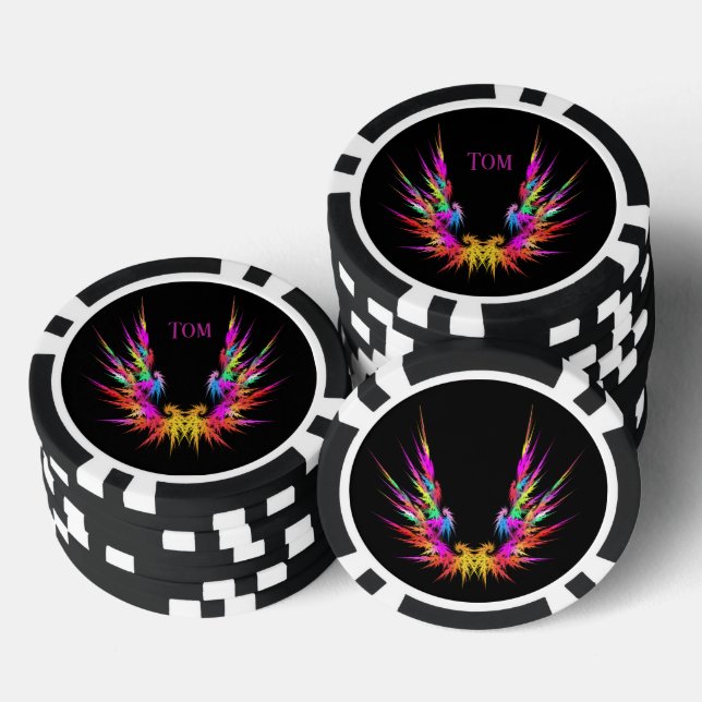 Phoenix - colourful fractal art on black, custom poker chips (Stack)