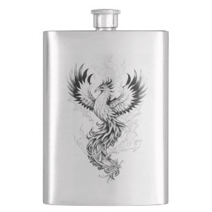 Phoenix Fantasy Wild Animal Illustration Art Tatto Hip Flask
