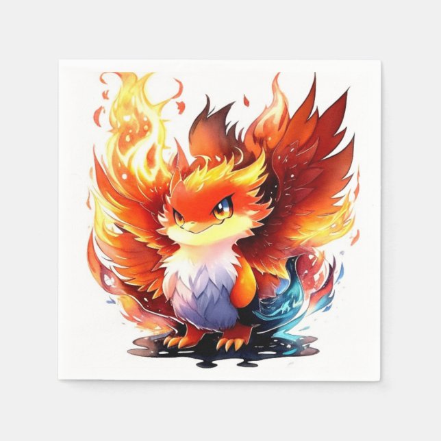 Phoenix Fire Bird Kids Birthday Napkin (Front)
