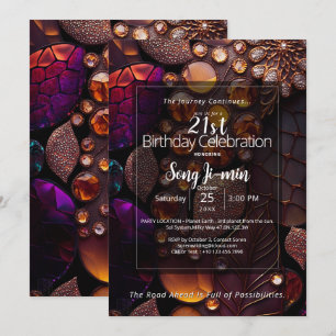 Phoenix Fire   Botanical Gemstone Abstract Invitation
