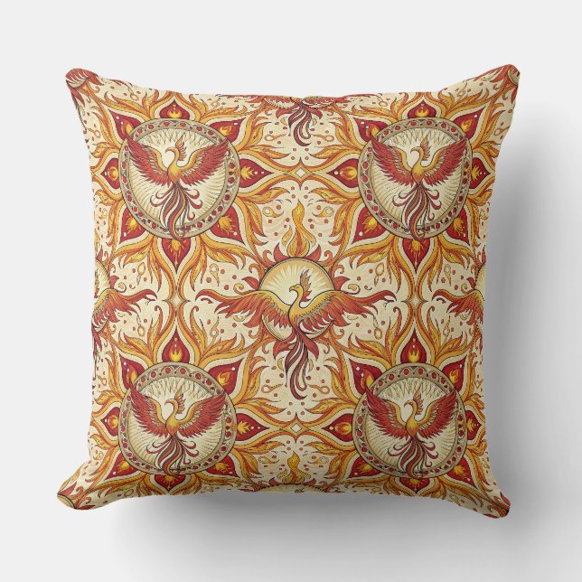 Phoenix Fire Mandala Spiritual Design Pattern Art Cushion (Front)