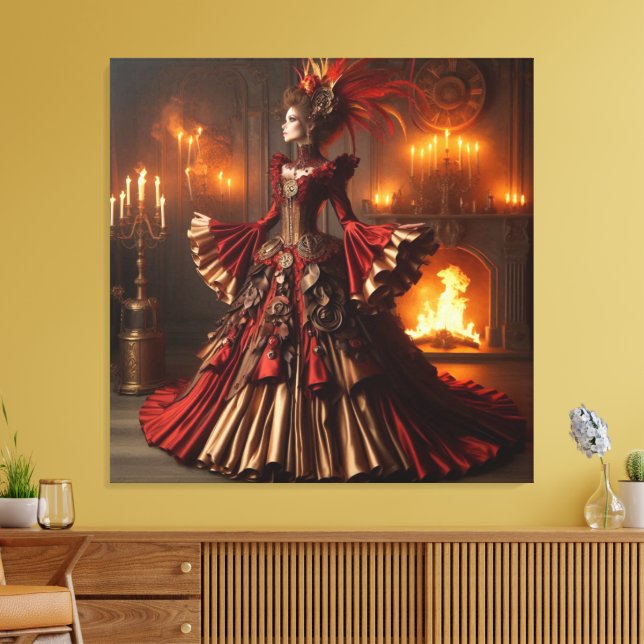 Phoenix Fire Queen Steampunk Victorian Industrial Canvas Print (Insitu(LivingRoom))