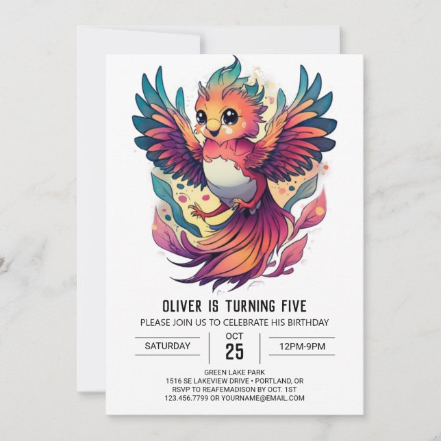Phoenix Firebird Cute Birthday invitation (Front)