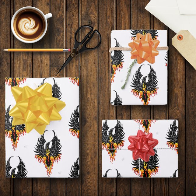 Phoenix Firebird Tribal Flames Wrapping Paper Sheet (Creator Uploaded)