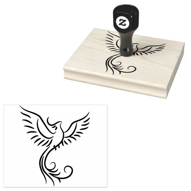 Phoenix Flames Animal Mystical Bird Emblem Rubber Stamp (Stamped)