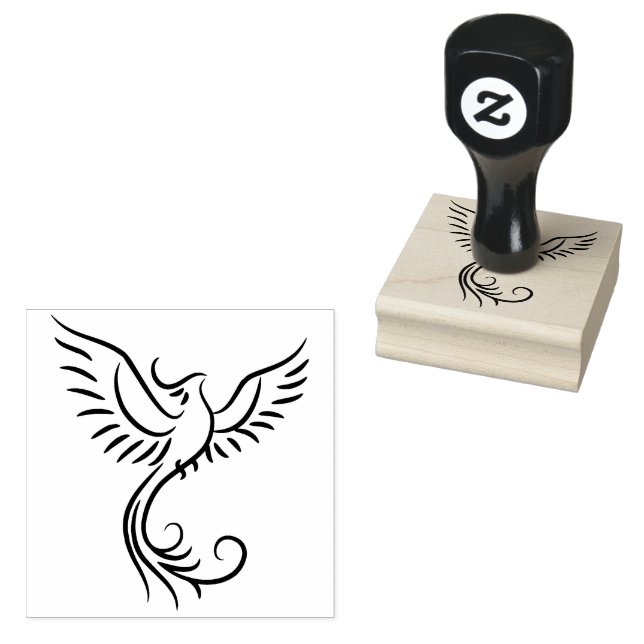 Phoenix Flames Animal Mystical Bird Emblem Rubber Stamp (Stamped)