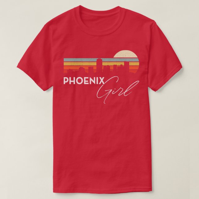 Phoenix Girl Retro Sunset City Skyline Souvenir T-Shirt (Design Front)