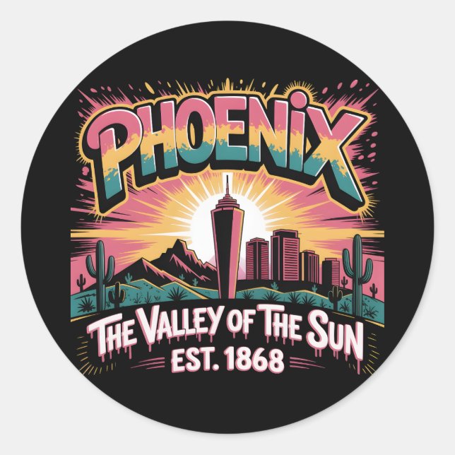 Phoenix Graffiti Skyline Mural Street Art Design   Classic Round Sticker (Front)