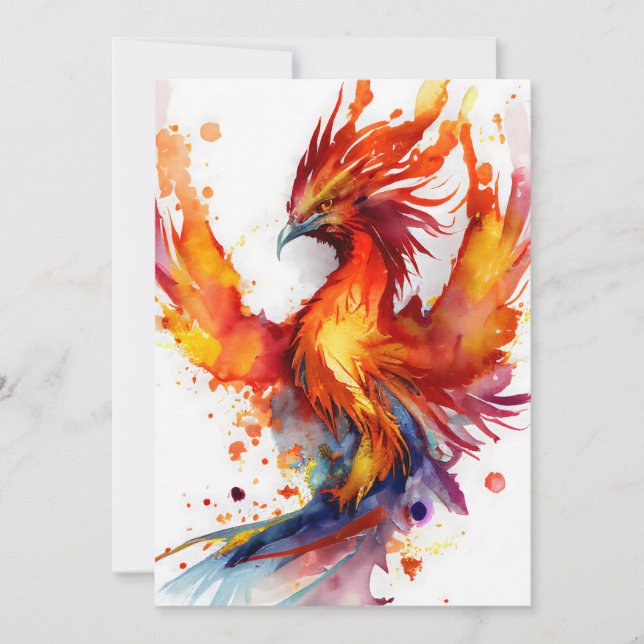 Phoenix in Flames Watercolor Design Holiday Card (Front)
