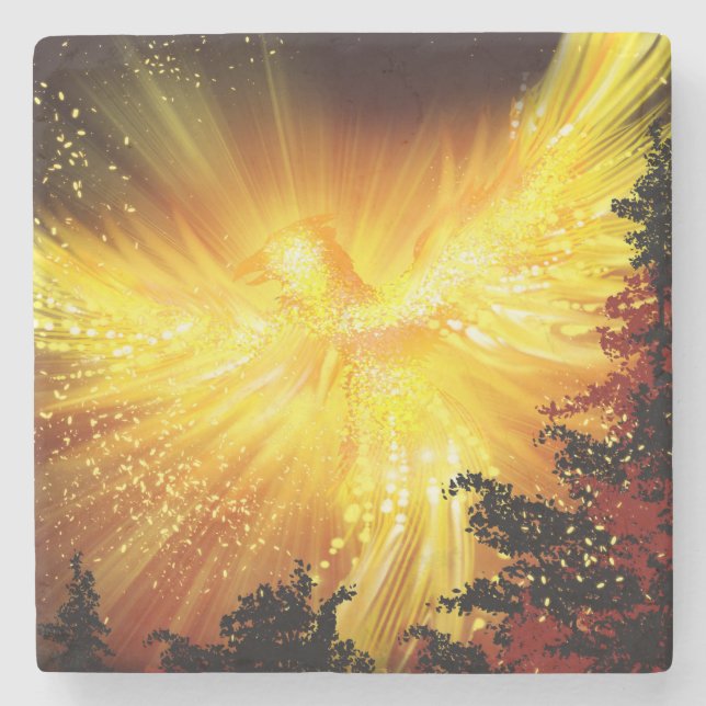 Phoenix in Trees Stone Coaster (Front)
