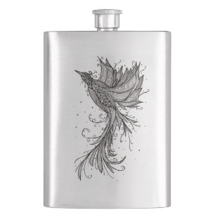 Phoenix Line Art Tattoo Hip Flask