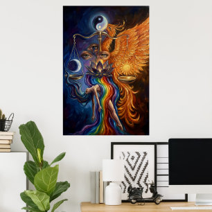 Phoenix & Lotus Spiritual Art Poster