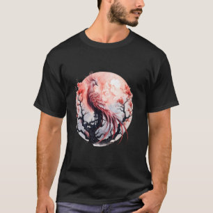 Phoenix Moon Fire Phoenix Bird Sakura Tree Mythica T-Shirt