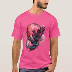 Phoenix Moon Fire Phoenix Bird Sakura Tree Mythica T-Shirt