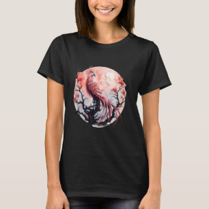 Phoenix Moon Fire Phoenix Bird Sakura Tree Mythica T-Shirt