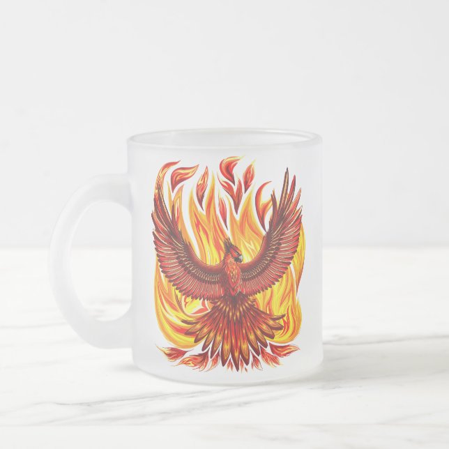 Phoenix mythological immortal Creature Frosted Glass Coffee Mug (Left)
