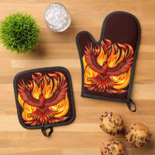 Phoenix mythological immortal Creature Oven Mitt & Pot Holder Set