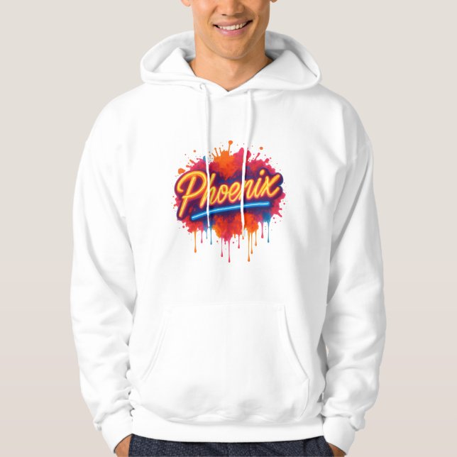 Phoenix Neon Graffiti – Retro Street Art Glow Hoodie (Front)