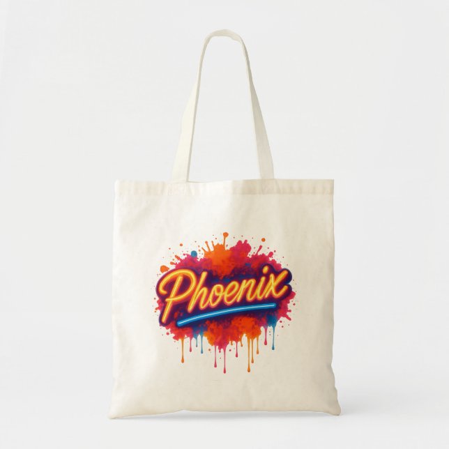 Phoenix Neon Graffiti – Retro Street Art Glow Mug Tote Bag (Front)