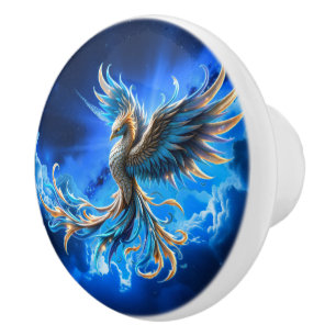 Phoenix of the Sapphire Dawn Ceramic Knob