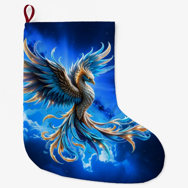 Phoenix of the Sapphire Dawn  Large Christmas Stocking (Front)